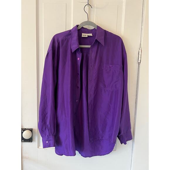 I.O.U. Silk 100% men's medium 90's Y2K button up shirt purple blouse unisex top - Picture 3 of 4